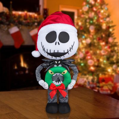 Image showing  Jack Skellington Holiday Greeter in Pinstripe Suit with Monster Wreath
