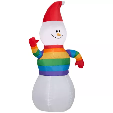 Gemmy Inflatable Christmas Snowman in Rainbow Sweater Christmas Inflatables