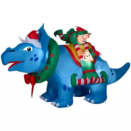 Gemmy Christmas Inflatable Triceratops with Elves Christmas Inflatables