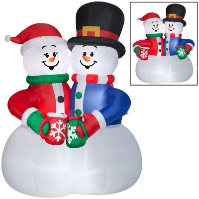 Gemmy Animated Christmas Inflatable Snow Couple Cocoa Cheers Scene