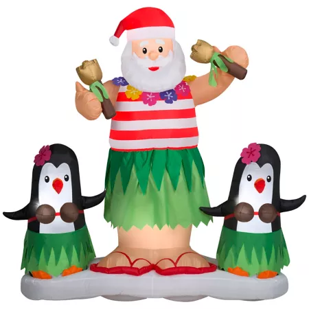 Gemmy Christmas Inflatable Hula with Santa and Animated Penguins Christmas Inflatables