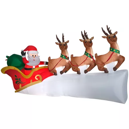 Gemmy Christmas Inflatable Santa Sleigh with Flying Reindeer Christmas Inflatables