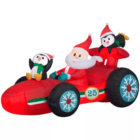 Inflatable Santa Gemmy in Race Car with Penguins Christmas Inflatables