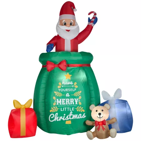 Gemmy Animated Giant Inflatable Santa Claus in Gift Bag Christmas Inflatables