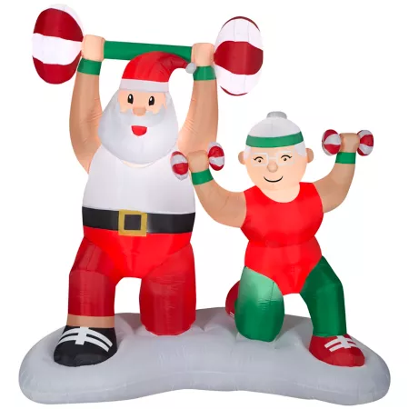 Gemmy Christmas Inflatable Santa and Mrs Christmas Training Scene Christmas Inflatables