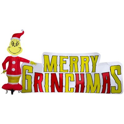 Gemmy Christmas Inflatable Grinch with Merry Grinchmas Sign