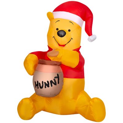 Gemmy Christmas Inflatable Winnie the Pooh in Santa Hat with Hunny Pot