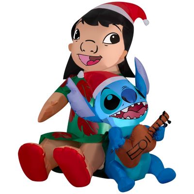 Gemmy Christmas Inflatable Lilo and Stitch in Santa Hats