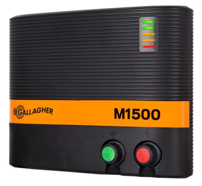 Gallagher M1500 15 Joule Electric Fence Charger Powers Up to 160 Miles, 900 Acres of Clean Fence, 110 Volt Energizer