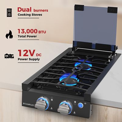 Image showing  Propane Gas 12 in. RV Cooktop 2 Burners Slide-in, Outdoor Rangetop, 13,000 BTU, Black, RGH12IB