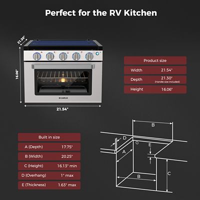 Image showing  Propane Gas 17 in. RV Outdoor Range Oven with 3 Burners Cooktop for RV, 8,000 BTU, Stainless steel, RGS17MSF