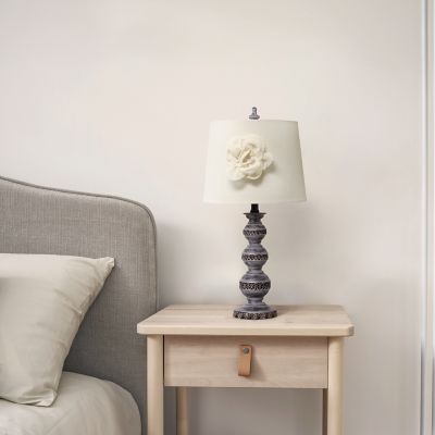 Lalia Home Elegant Embellished Table Lamp with Flower Adornment, Linen Shade