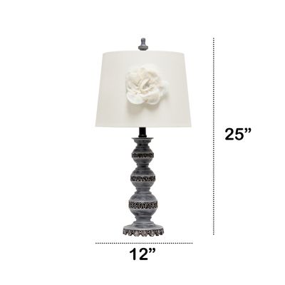 Image showing  Elegant Embellished Table Lamp with Flower Adornment, Linen Shade
