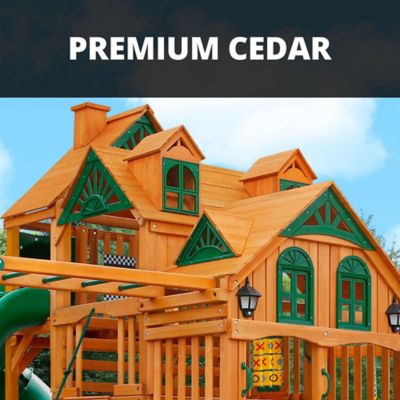 Image showing 8 th Gorilla Playsets Empire Wooden Swing Set with Monkey Bars, Multiple Decks, and Playset Slides, 01-0089-AP