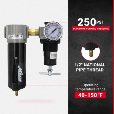 Image showing  Compressed Air Filter Regulator Duo Combo, 1/2 in. NPT 250 PSI/100 SCFM Metal Bowl