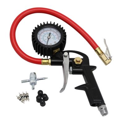 Milton EXELAIR Analog Pistol Grip Tire Inflator Kit, Air Pressure Gauge Kit, Easy-Clip Air Chuck, 13 in. Hose, 0-150 PSI