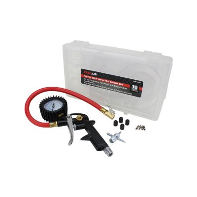 Image showing  EXELAIR Analog Pistol Grip Tire Inflator Kit, Air Pressure Gauge Kit, Easy-Clip Air Chuck, 13 in. Hose, 0-150 PSI