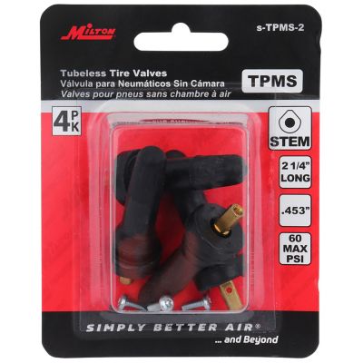 Image showing  Tire Valve Stem, 2-1/4 in. 90-Degree TPMS Tubeless Tire Valves, .453 in. Rubber, 60 PSI, 4 Pieces