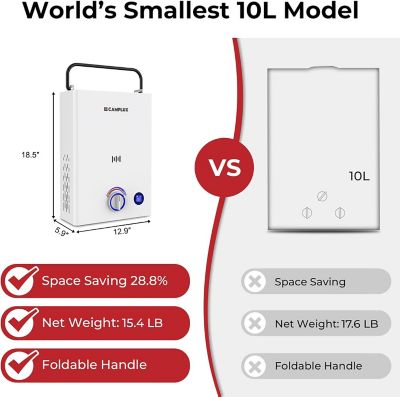 Image showing  CAMPLUX 2.64 GPM 68,000 BTU Outdoor Propane Tankless Water Heater with 3.3 GPM Water Pump Set