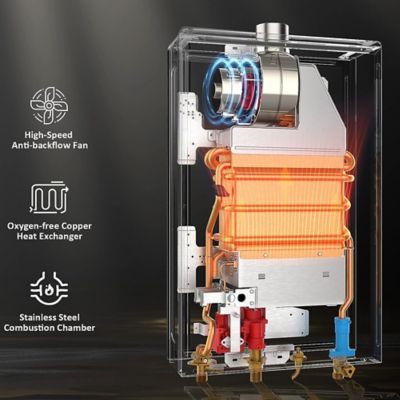 Image showing  4.22 GPM 102,000 BTU Indoor Natural Gas Tankless Water Heater, Gray