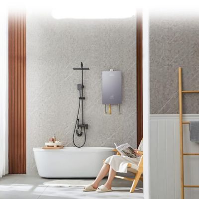 Image showing 6 th Camplux 4.22 GPM 102,000 BTU Indoor Natural Gas Tankless Water Heater, Gray