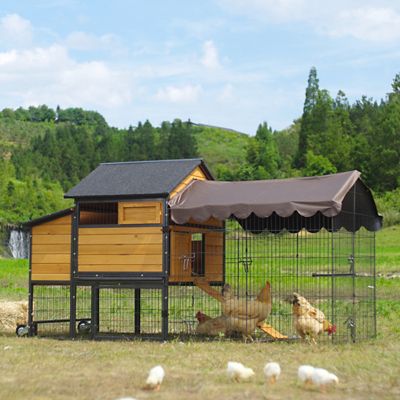 Image showing  Wooden Chicken Tractor with Metal Frame, 6 to 10 Chicken Capacity