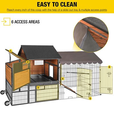 Image showing  Wooden Chicken Tractor with Metal Frame, 6 to 10 Chicken Capacity