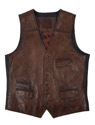 Flynt Western Chisos Leather Vest with Denim Back