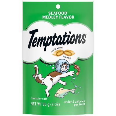Temptations Classic Crunchy and Soft Seafood Medley Flavor Cat Treats, 3 oz. Pouch