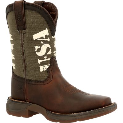 Durango Men's Rebel Army Green Square Toe Western Boot | USA Print Leather DDB0313