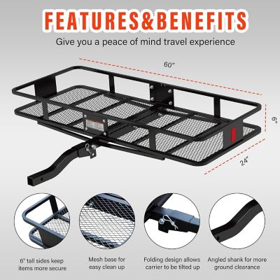 Image showing  500 lb. 60 x 24in. Hitch Cargo Carrier for Car SUV Truck Trailer, Universal Foldable Basket, 2 in. Receiver