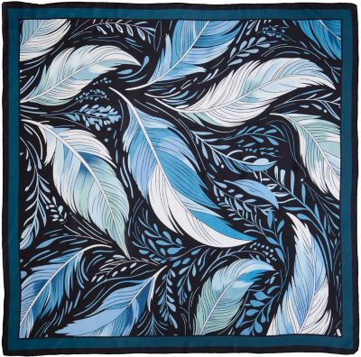 Wyoming Traders Frontier #C11 Black/Blue Feathers Silk Scarf