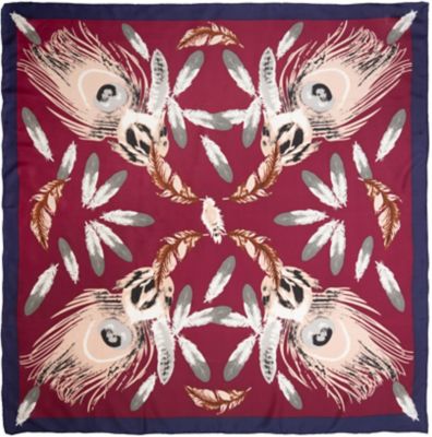 Wyoming Traders Frontier #13 Burgundy Feathers Silk Scarf