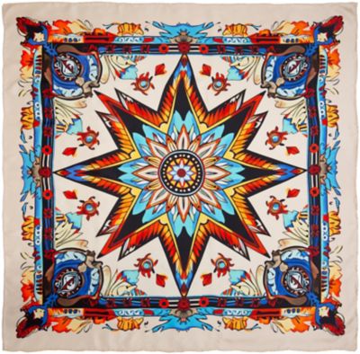 Wyoming Traders Southwest #21 Tan Starburst Silk Scarf