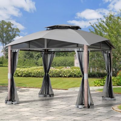 Image showing  12 x 12 ft. Outdoor Soft Top Gazebo, Backyard Steel Frame Gazebo with Ceiling Hook and Mesh Netting