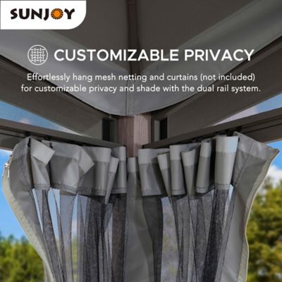 Image showing 6 th Sunjoy 12 x 12 ft. Outdoor Soft Top Gazebo, Backyard Steel Frame Gazebo with Ceiling Hook and Mesh Netting