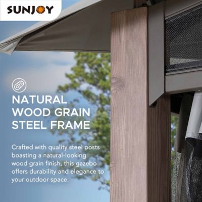 Image showing 7 th Sunjoy 12 x 12 ft. Outdoor Soft Top Gazebo, Backyard Steel Frame Gazebo with Ceiling Hook and Mesh Netting