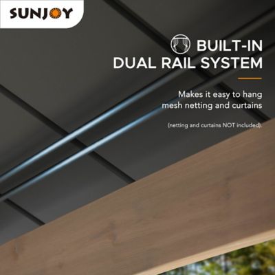 Image showing 5 th Sunjoy Hardtop Gazebo 13 x 15 ft. Cedar Framed Wood Gazebo with Steel and Polycarbonate Hip Roof