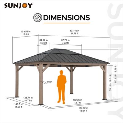 Image showing 7 th Sunjoy Hardtop Gazebo 13 x 15 ft. Cedar Framed Wood Gazebo with Steel and Polycarbonate Hip Roof