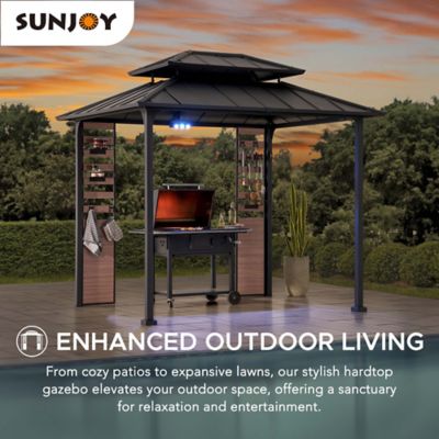 Image showing  7 x 9 ft. Grill Gazebo, Pergola with Ceiling Hooks and Storage Shelves, Matte Black