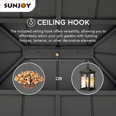 Image showing  7 x 9 ft. Grill Gazebo, Pergola with Ceiling Hooks and Storage Shelves, Matte Black