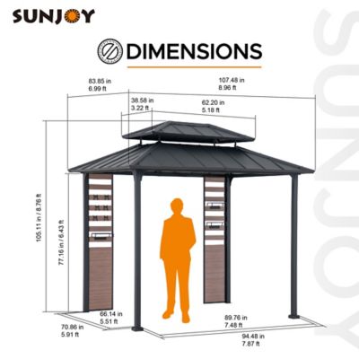 Image showing 6 th Sunjoy 7 x 9 ft. Grill Gazebo, Pergola with Ceiling Hooks and Storage Shelves, Matte Black
