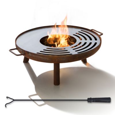 Sunjoy 28 in. Fire Pit Outdoor Wood Burning Fire Pits with Stainless Steel Baking Sheet and Fire Poker