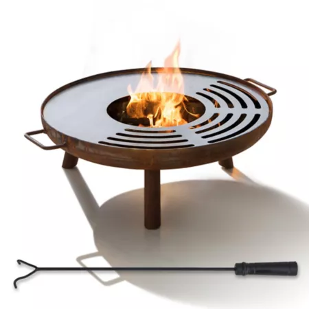 Sunjoy 28" Wood Burning Fire Pit with Stainless Steel Griddle and Poker Fire Pits