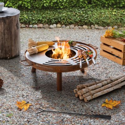 Image showing  28 in. Fire Pit Outdoor Wood Burning Fire Pits with Stainless Steel Baking Sheet and Fire Poker