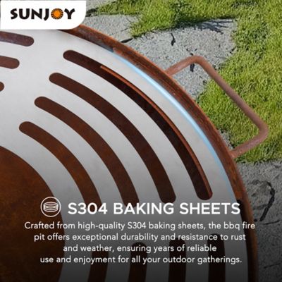 Image showing  28 in. Fire Pit Outdoor Wood Burning Fire Pits with Stainless Steel Baking Sheet and Fire Poker