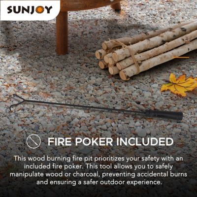 Image showing 5 th Sunjoy 28 in. Fire Pit Outdoor Wood Burning Fire Pits with Stainless Steel Baking Sheet and Fire Poker