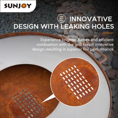 Image showing 6 th Sunjoy 28 in. Fire Pit Outdoor Wood Burning Fire Pits with Stainless Steel Baking Sheet and Fire Poker