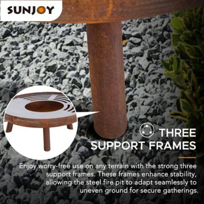 Image showing 7 th Sunjoy 28 in. Fire Pit Outdoor Wood Burning Fire Pits with Stainless Steel Baking Sheet and Fire Poker