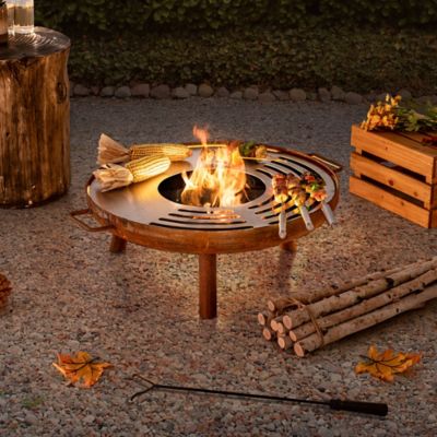 Image showing 8 th Sunjoy 28 in. Fire Pit Outdoor Wood Burning Fire Pits with Stainless Steel Baking Sheet and Fire Poker